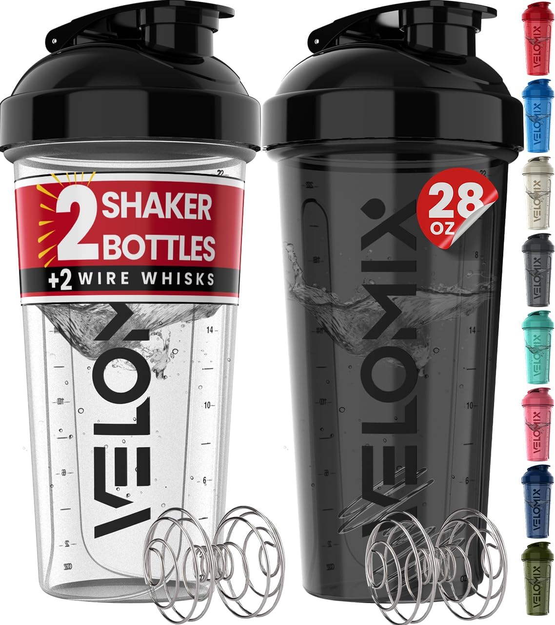 -2 Pack- 28 oz Protein Shaker Bottles 